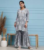 Hand embroidered grey modal lucknowi chikankari garara set