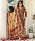 Multicolour cotton cambric printed anarkali set