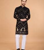 Black pure viscose rayon embroidered sequence work kurta