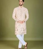 Ivory pure viscose rayon embroidered sequence work kurta