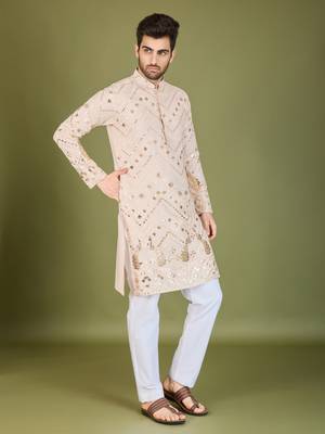 Ivory pure viscose rayon embroidered sequence work kurta 3