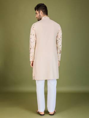 Ivory pure viscose rayon embroidered sequence work kurta 5