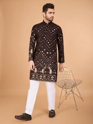 Brown pure viscose rayon embroidered sequence work kurta 4