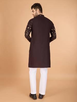 Brown pure viscose rayon embroidered sequence work kurta 5