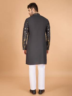Slate grey pure viscose rayon embroidered sequence work kurta 4