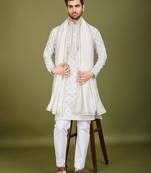White viscose silk thread with sequence embroidered work kurta with dupatta