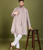 Ivory viscose silk thread with sequence embroidered work kurta with dupatta