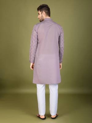 Dusty peach viscose silk thread with sequence embroidered work kurta with dupatta 1
