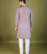 Dusty peach viscose silk thread with sequence embroidered work kurta with dupatta