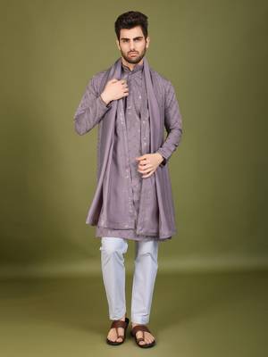 Dusty peach viscose silk thread with sequence embroidered work kurta with dupatta 3
