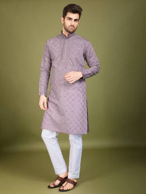 Dusty peach viscose silk thread with sequence embroidered work kurta with dupatta 4