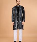Black exclusive pure viscose rayon sequence & foil mirror heavy embroidered work kurta