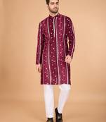 Maroon viscose rayon sequence & foil mirror heavy embroidered work kurta