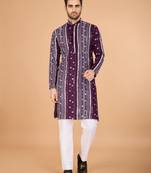 Purple viscose rayon sequence & foil mirror heavy embroidered work kurta