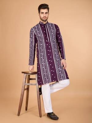 Purple viscose rayon sequence & foil mirror heavy embroidered work kurta 2