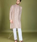 Ivory viscose rayon sequence & foil mirror heavy embroidered work kurta