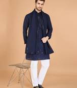 Navy blue viscose silk thread with sequence embroidered work kurta with dupatta