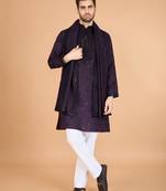 Purple viscose silk thread with sequence embroidered work kurta with dupatta