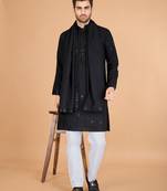 Black viscose silk thread with sequence embroidered work kurta with dupatta
