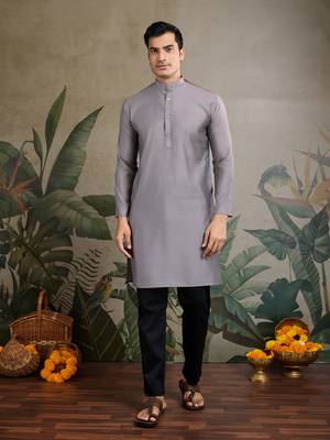 Grey viscose silk thread swarovski embroidered work with  kurta & koti 5