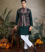 Green viscose silk thread swarovski embroidered work with kurta & koti
