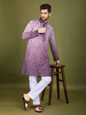 Ombre purple viscose rayon sequence & foil mirror heavy embroidered work kurta 2