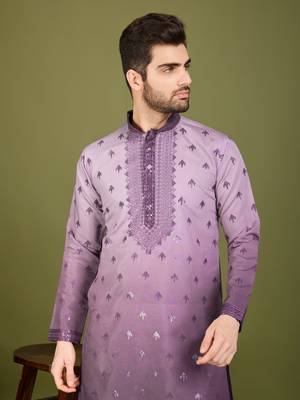 Ombre purple viscose rayon sequence & foil mirror heavy embroidered work kurta 4