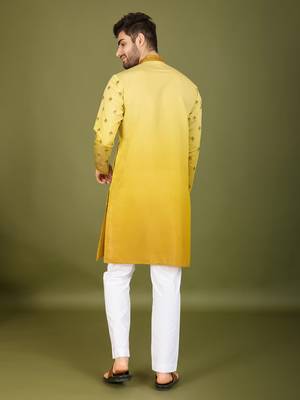Ombre yellow viscose rayon sequence & foil mirror heavy embroidered work kurta 3
