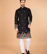 Black exclusive festival wear viscose silk thread & sequence embroidered work kurta