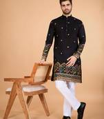 Black exclusive festival wear viscose silk thread & sequence embroidered work kurta