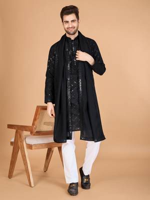 Black viscose silk thread & sequence embroidered work kurta with dupatta 5