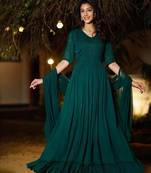 Dark Green Plus Size Heavy Sequence Work on Yog With Full Flare Anarkali With Pant & Dupatta 