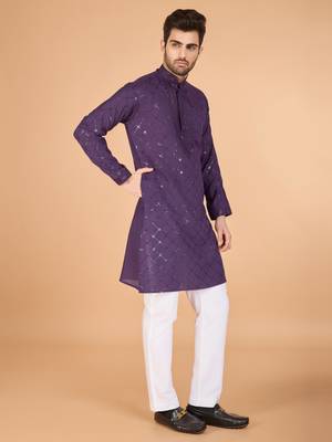 Dusty purple viscose silk thread & sequence embroidered work kurta with dupatta 2