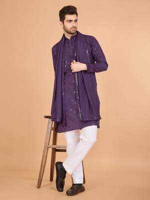 Dusty purple viscose silk thread & sequence embroidered work kurta with dupatta 5