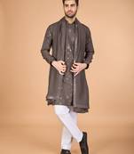 Brown viscose silk thread & sequence embroidered work kurta with dupatta