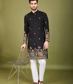 Black cotton sequence embroidered & thread work kurta