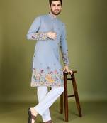 Sky blue exclusive festival wear cotton sequence embroidered & thread work kurta