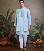 Sky blue Viscose Rayon Real mirror work kurta with dupatta