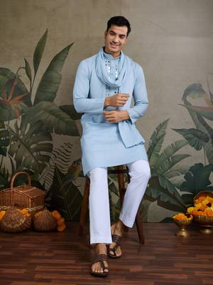 Sky blue Viscose Rayon Real mirror work kurta with dupatta 2