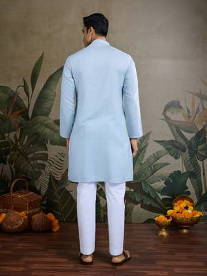 Sky blue Viscose Rayon Real mirror work kurta with dupatta 4