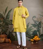 Yellow Viscose Rayon Real mirror work kurta with dupatta