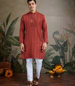 Rust orange Viscose Rayon Real mirror work kurta with dupatta