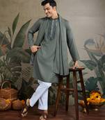 Rust green Viscose Rayon Real mirror work kurta with dupatta