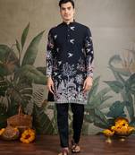 Black viscose silk thread & sequence embroidered work kurta