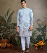 Sky blue viscose silk thread & sequence embroidered work kurta
