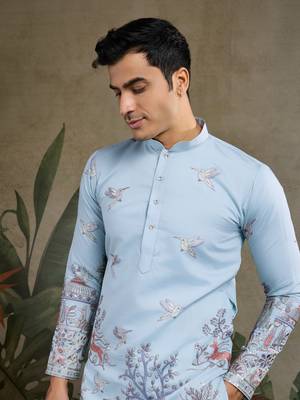 Sky blue viscose silk thread & sequence embroidered work kurta 3