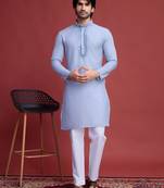 Sky Blue viscose mirror work on self weaving kurta