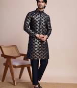 Navy Blue  pure silk thread & sequence embroidered work kurta pant set