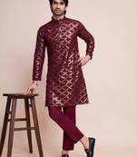 Maroon  pure silk thread & sequence embroidered work kurta only
