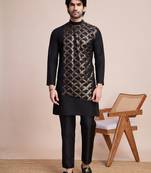 Black pure silk thread & sequence embroidered work kurta